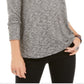 Blusa feminina de malha mesclada com decote em V, cinza, tamanho X-S