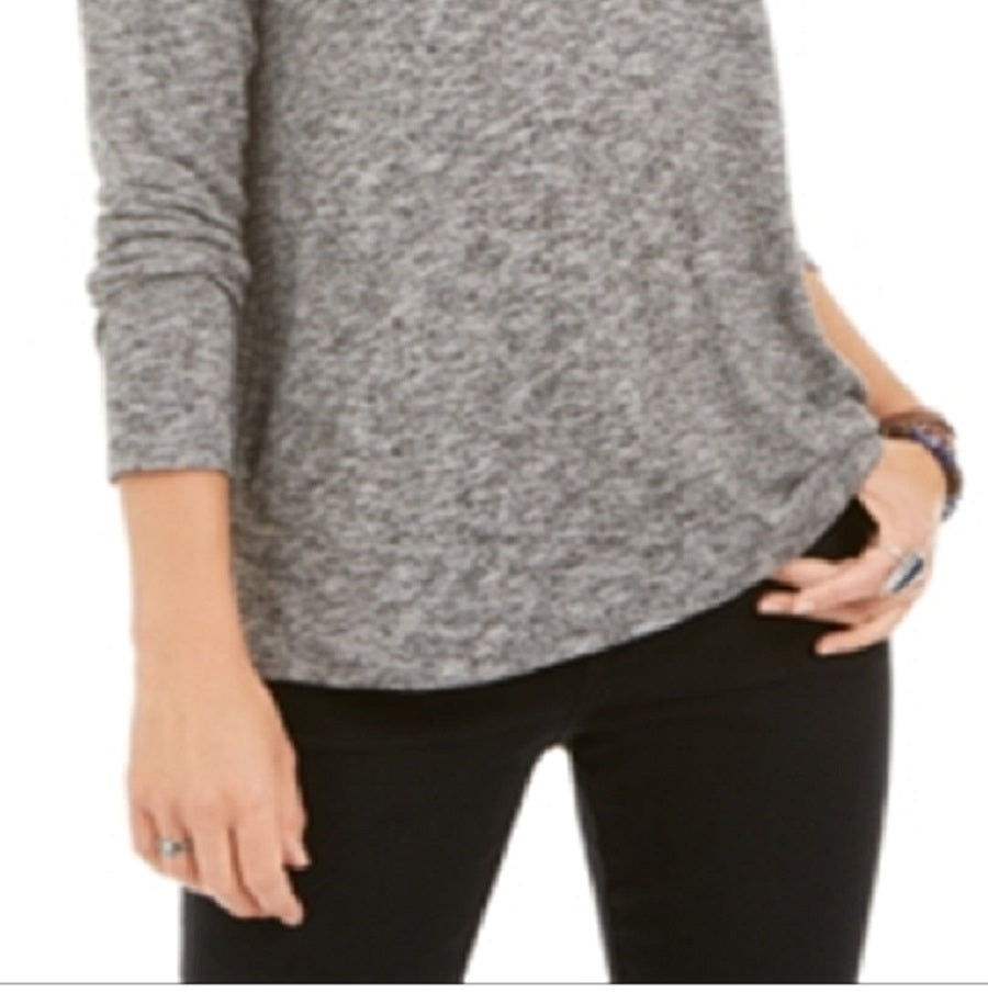 Blusa feminina de malha mesclada com decote em V, cinza, tamanho X-S