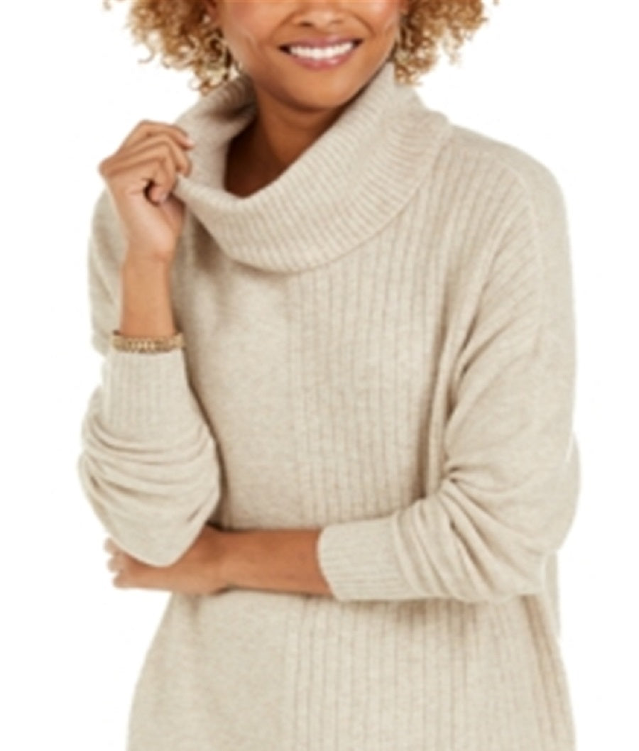 Suéter feminino canelado gola alta estilo &amp; co marrom tamanho pequeno