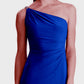 Vestido de coquetel Ralph Lauren feminino, azul, com decote assimétrico e abaixo do joelho, tamanho 4