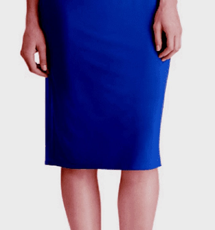 Vestido de coquetel Ralph Lauren feminino, azul, com decote assimétrico e abaixo do joelho, tamanho 4