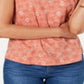 Camiseta feminina de algodão estampada com decote em V, tamanho pequeno, laranja, estilo &amp; co