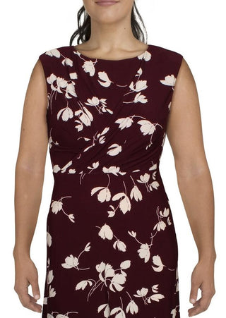 Vestido de malha floral plissado Ralph Lauren feminino, branco, tamanho 16