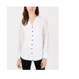 Camisa feminina Alfani com franjas e decote aberto, marrom, tamanho pequeno