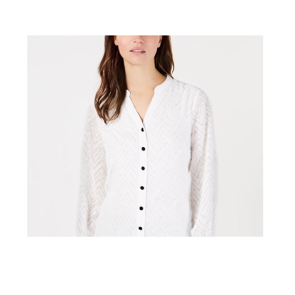 Camisa feminina Alfani com franjas e decote aberto, marrom, tamanho pequeno