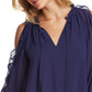 1.STATE Blusa feminina com babados e ombros descobertos, azul, tamanho extragrande