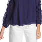1.STATE Blusa feminina com babados e ombros descobertos, azul, tamanho extragrande