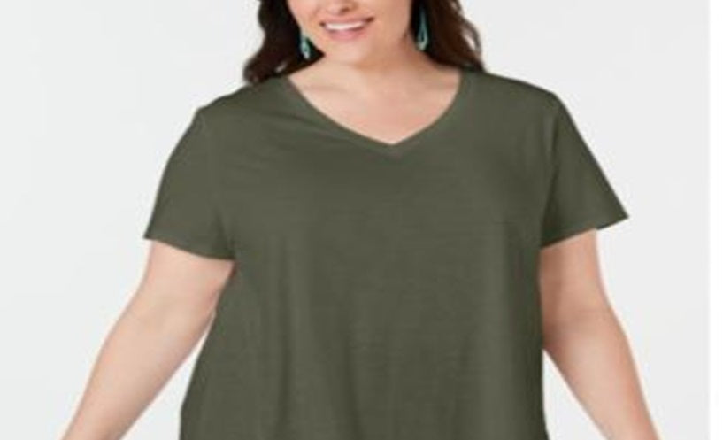 Camiseta feminina assimétrica com acabamento em crochê estilo &amp; co, verde, tamanho 2X