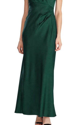 Vestido de noite feminino Ralph Lauren sem mangas em cetim verde, tamanho 18