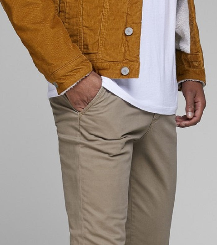 Calças masculinas Jack Jones em bege e marrom, tamanho 36 x 32