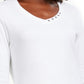 Blusa de algodão com decote ilhós Karen Scott feminina - Branco brilhante, tamanho X-S