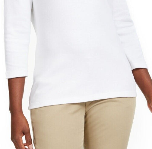 Blusa de algodão com decote ilhós Karen Scott feminina - Branco brilhante, tamanho X-S