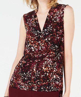 Bar III Feminino Estampado Decote V Shell Vermelho Tamanho Médio