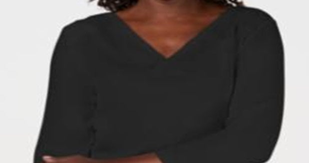 Karen Scott Blusa feminina de algodão com decote em V e ilhós, preta, tamanho pequeno G