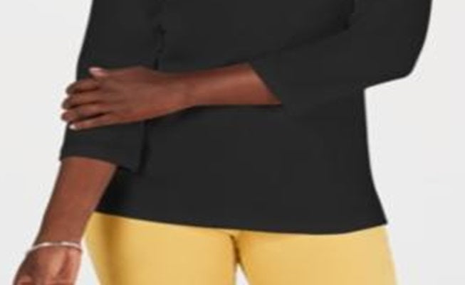 Karen Scott Blusa feminina de algodão com decote em V e ilhós, preta, tamanho pequeno G