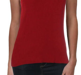 Suéter feminino Anne Klein gola alta canelada sem mangas vermelho tamanho grande