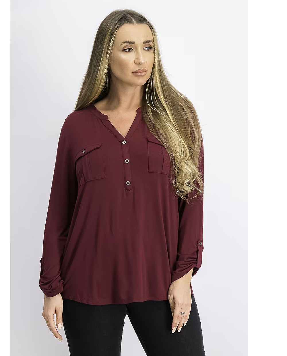 Blusa feminina estilo &amp; co com decote aberto e mangas bufantes Cherry Pie tamanho 2XL