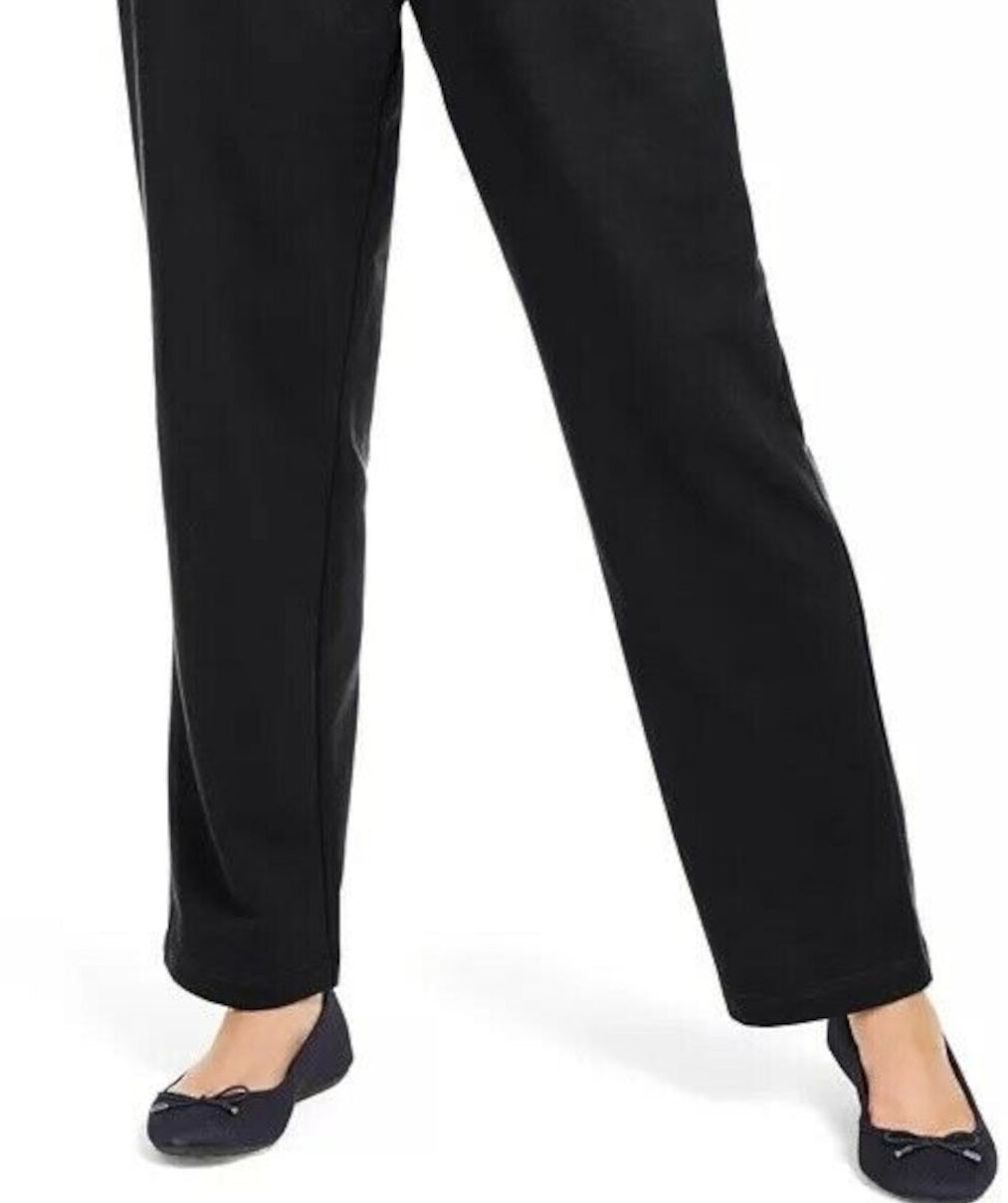 Calça feminina Karen Scott Sport French Terry com acabamento em fita, preta, tamanho grande