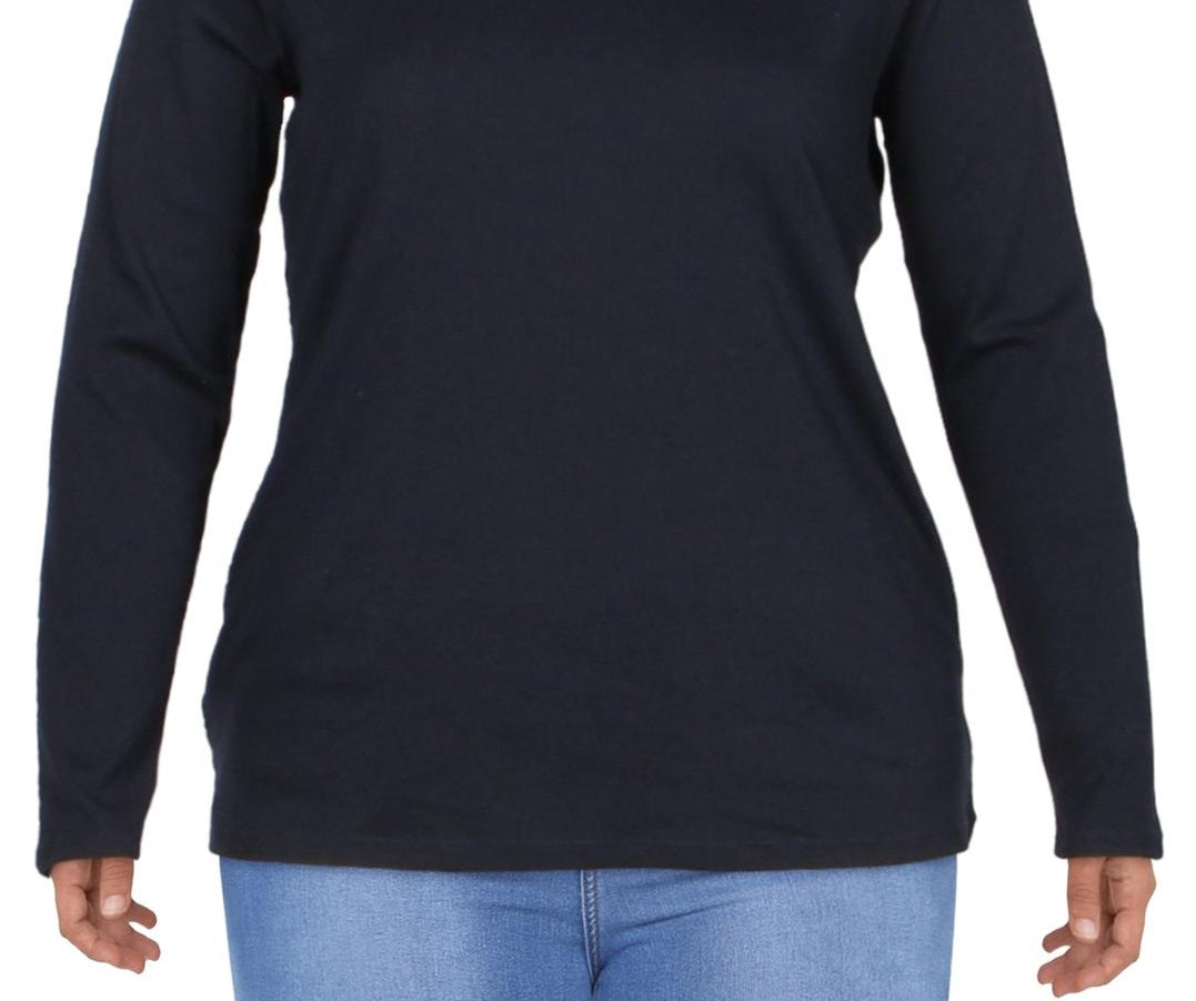 Camiseta Ralph Lauren Plus Stretch Manga Longa Feminina Azul Tamanho 1X