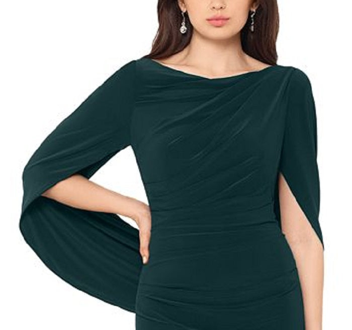 Vestido de noite trompete com mangas drapeadas Betsy &amp; Adam, verde, tamanho 14