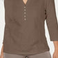Karen Scott Plus Cotton Ilhós Henley Top - Marrom - Tamanho 2XL