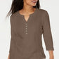 Karen Scott Plus Cotton Ilhós Henley Top - Marrom - Tamanho 2XL