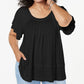 Blusa estilo &amp; co plus com mangas bufantes e bainha oscilante, água doce, preta, tamanho XS