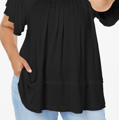 Blusa estilo &amp; co plus com mangas bufantes e bainha oscilante, água doce, preta, tamanho XS