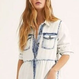 Vestido-camisa com gola jeans Nicole da Free People, azul, tamanho pequeno, para mulheres