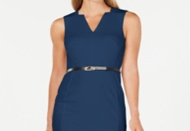 Vestido Calvin Klein Feminino Gola V Cinto Azul Tamanho 2 Petite