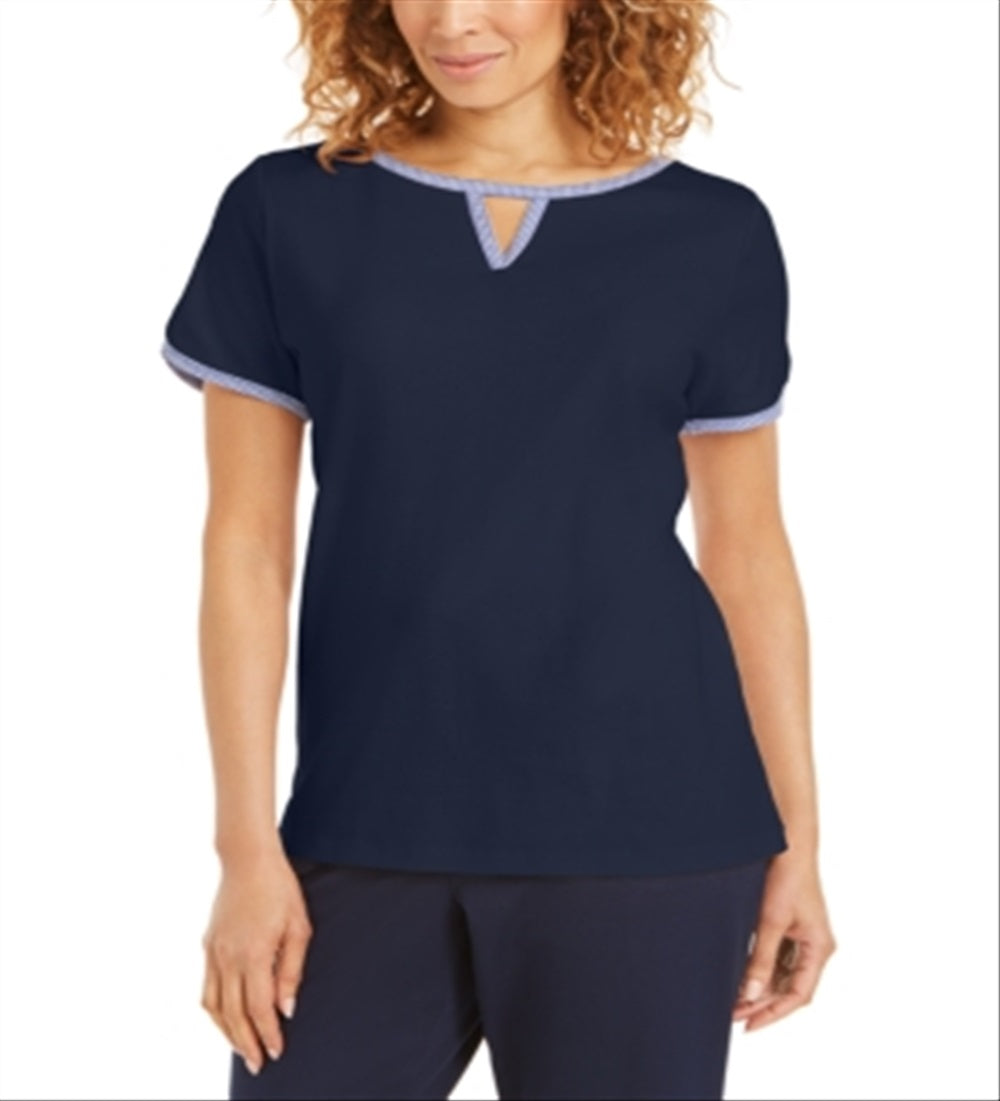 Karen Scott Blusa Feminina com Decote em V Contrastado Azul Tamanho P