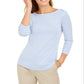 Blusa listrada feminina Charter Club manga 3/4 azul tamanho pequeno