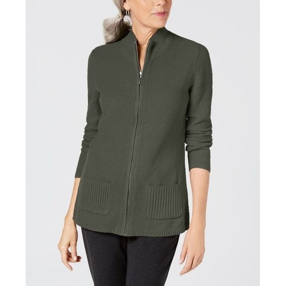 Karen Scott Suéter Feminino com Zíper Frontal Verde Tamanho Pequeno GG