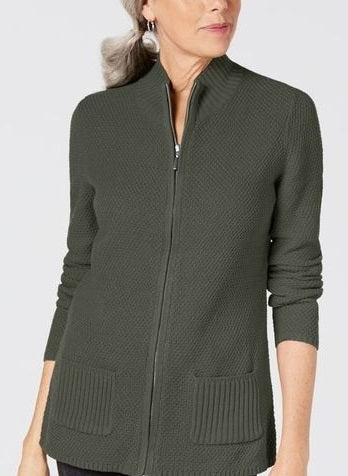 Karen Scott Suéter Feminino com Zíper Frontal Verde Tamanho Pequeno GG