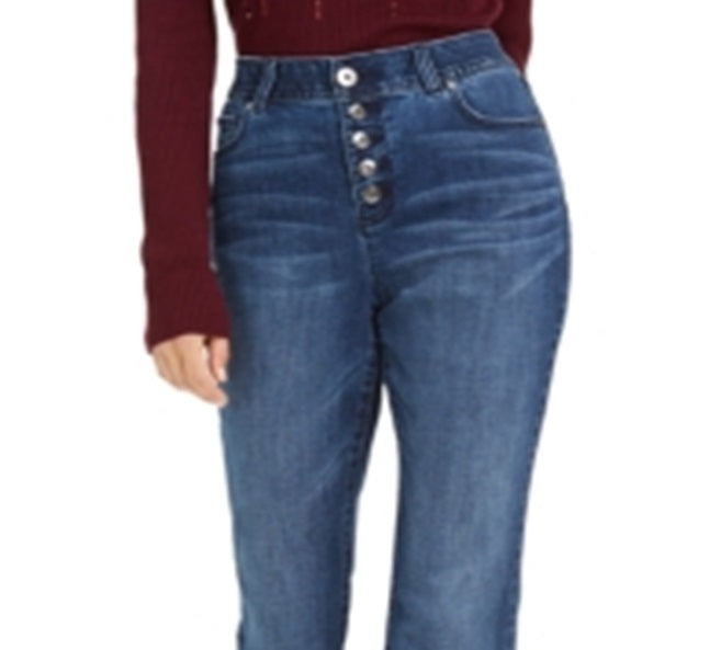 Calça jeans feminina de cintura alta com botões e corte bootcut da INC International Concepts, azul, tamanho 16