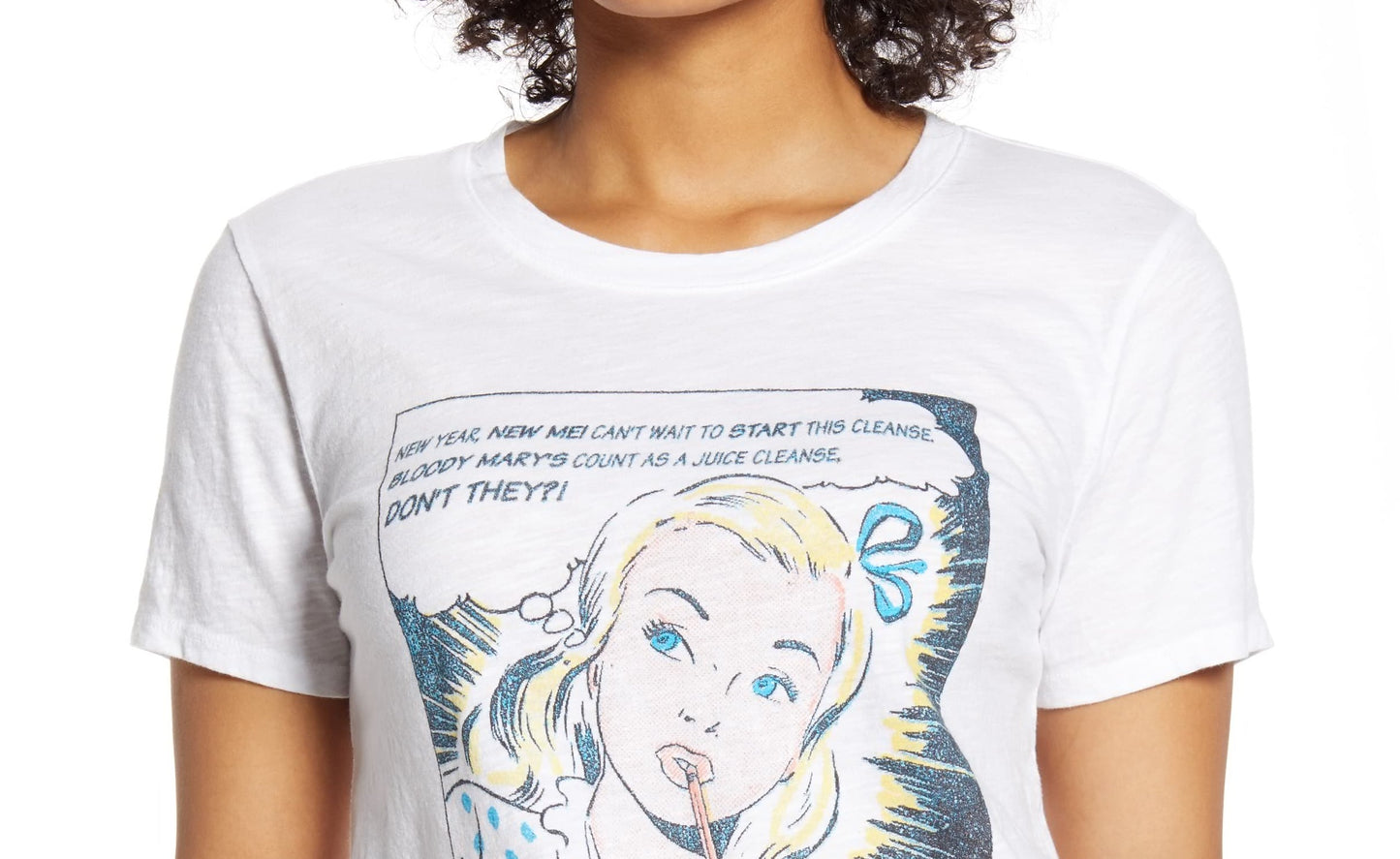Camiseta feminina com estampa de quadrinhos Lucky Brand, tamanho grande, branca