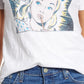 Camiseta feminina com estampa de quadrinhos Lucky Brand, tamanho grande, branca