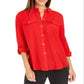 Camisa feminina Charter Club com dois bolsos, vermelha, tamanho pequeno