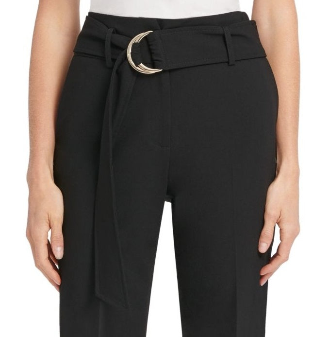 Calça social feminina DKNY cintura alta com cinto elástico, preta, tamanho 16