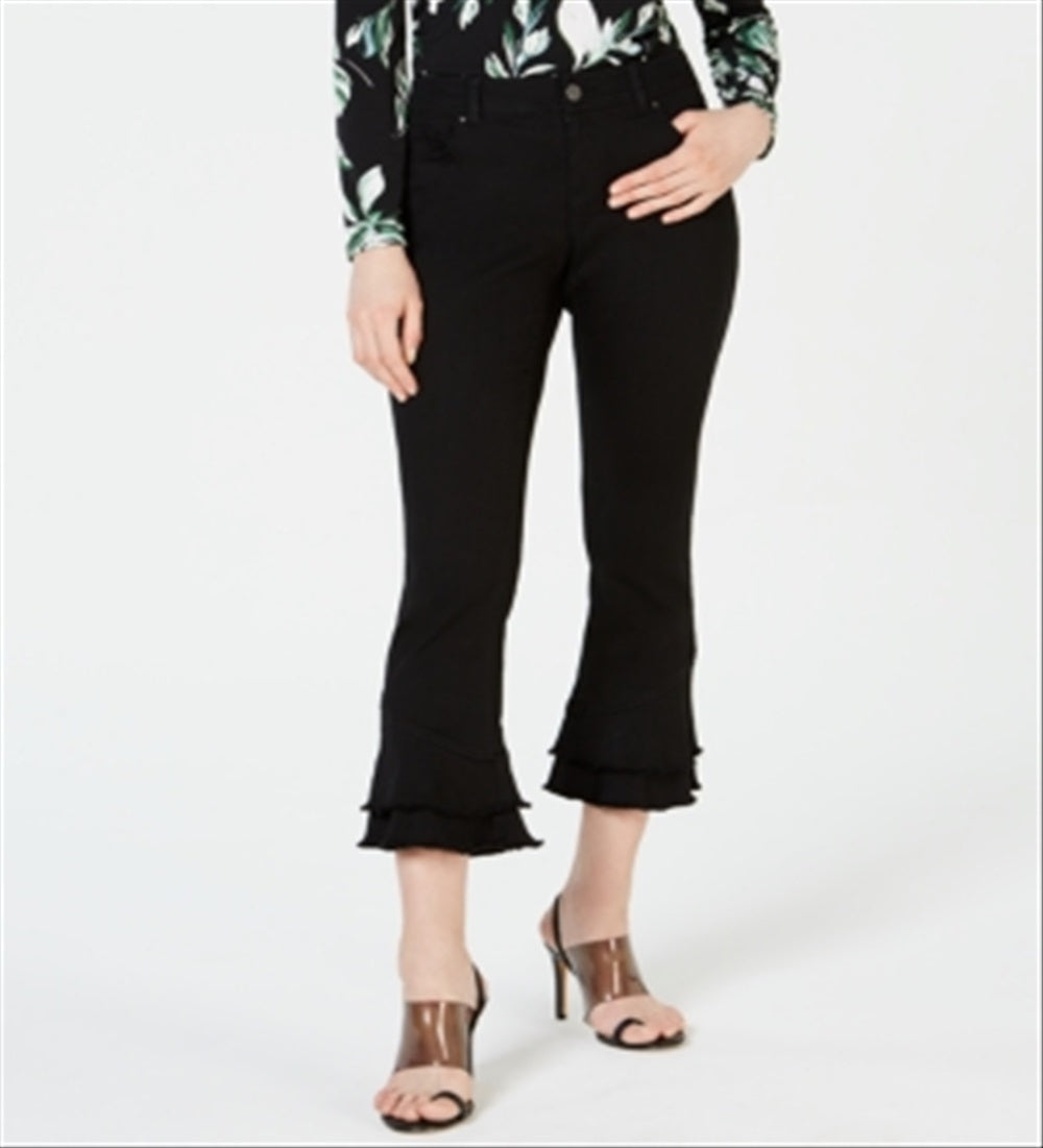 Calça jeans feminina com babados duplos e tornozelo da INC International Concepts, preta, tamanho 2