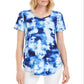 Camiseta feminina estampada com decote redondo e manga curta JM Collection, tamanho médio, azul