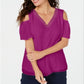 JM Collection Top Feminino com Tachas e Ombros Vazados, Rosa, Tamanho Pequeno
