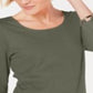 Karen Scott Blusa de algodão feminina com decote redondo, verde, tamanho pequeno e pequeno