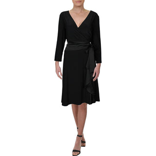 Vestido de coquetel feminino Lauren Ralph Lauren com amarração frontal, preto, tamanho 4