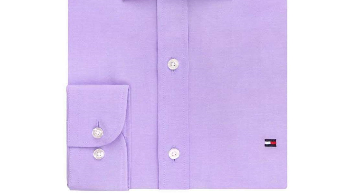 Camisa social masculina Tommy Hilfiger Slim Fit Stretch Check Roxa Tamanho GG