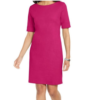 Vestido feminino Karen Scott de algodão com mangas e punhos, rosa, tamanho pequeno