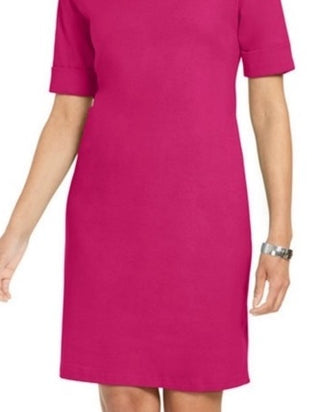 Vestido feminino Karen Scott de algodão com mangas e punhos, rosa, tamanho pequeno