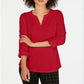 Charter Club Supima Cotton Top Feminino com Gola Dividida, Vermelho, Tamanho Médio