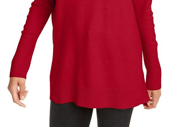 Suéter túnica feminino French Connection com gola alta e acabamento canelado, verde, tamanho pequeno