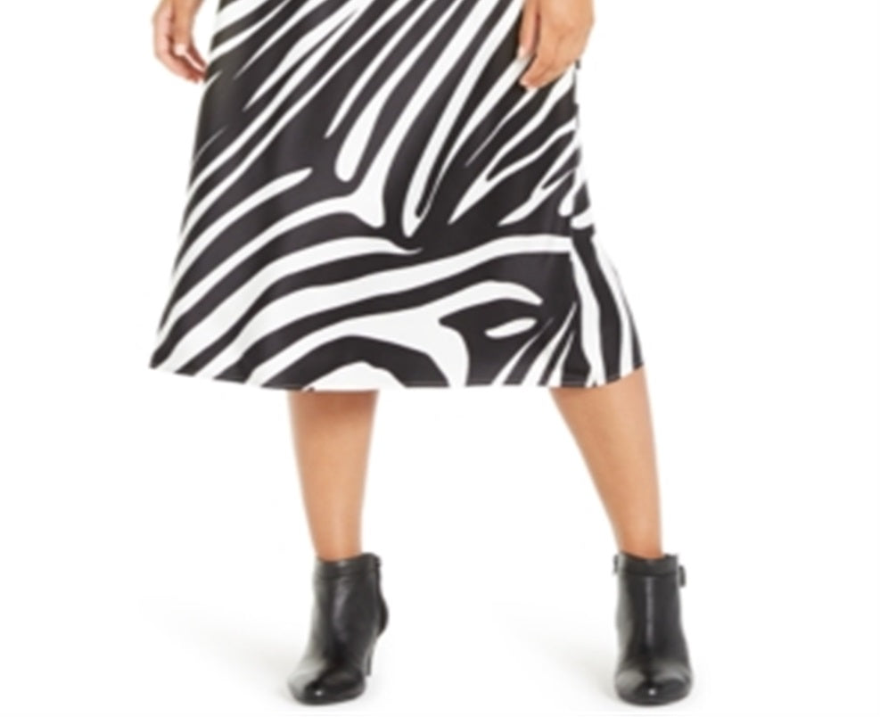 Saia midi alfani feminina com estampa de zebra, preta, tamanho 12
